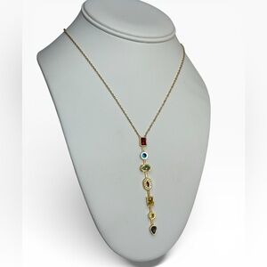 Elegant Gold Multi-Stone Pendant Y Long Necklace